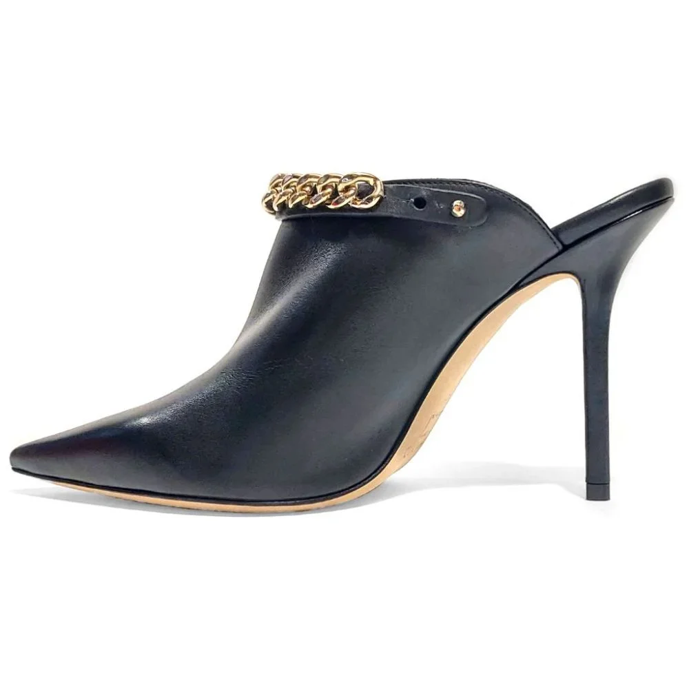 Jimmy Choo Lexx 100 Black Leather Gold Color Chain EU 37 US 7 Mules - Picture 6 of 12